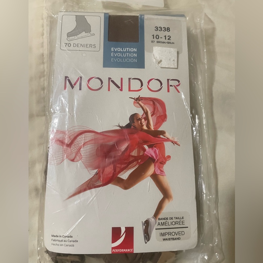 MONDOR 3338 Girl's Evolution Over The Boot Ice-Skating Tights Sz 10-12 Brown NEW